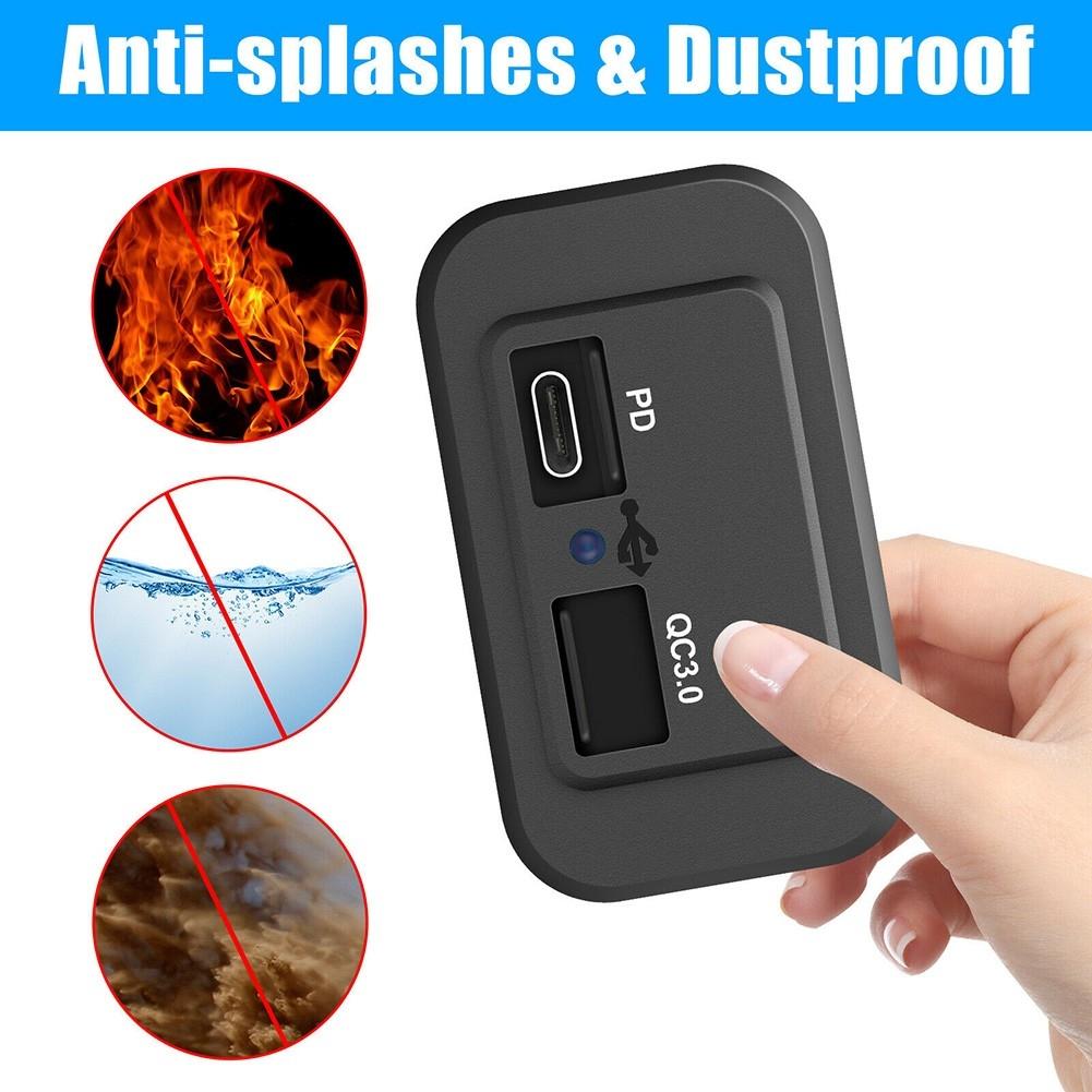 QC 3.0+PD 12V-24V LED Dual USB Car Fast Charger Socket Power Outlet Touch Switch