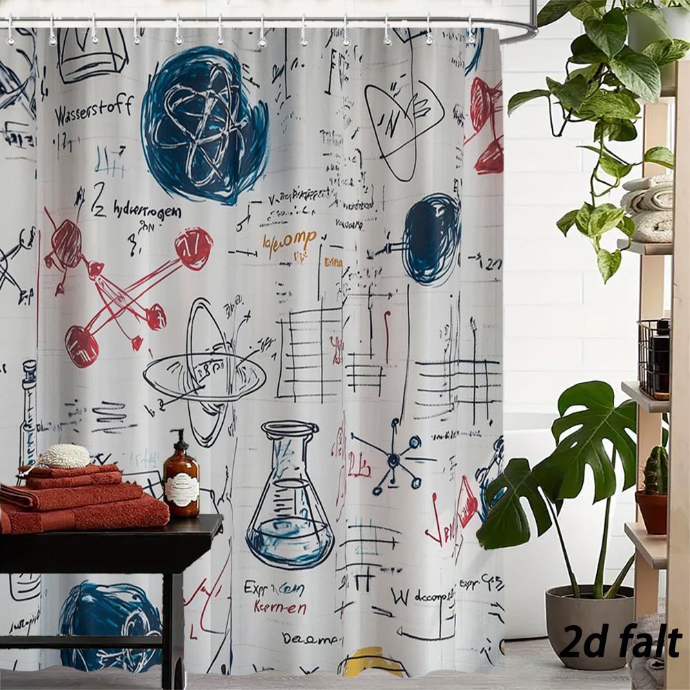Wissenschaftliches Labor Duschvorhang Physik Chemie Skizzen Design Becher Atom Formel Polyester Badezimmer Dekoration 70,8 x 70,8 Zoll 12 Haken