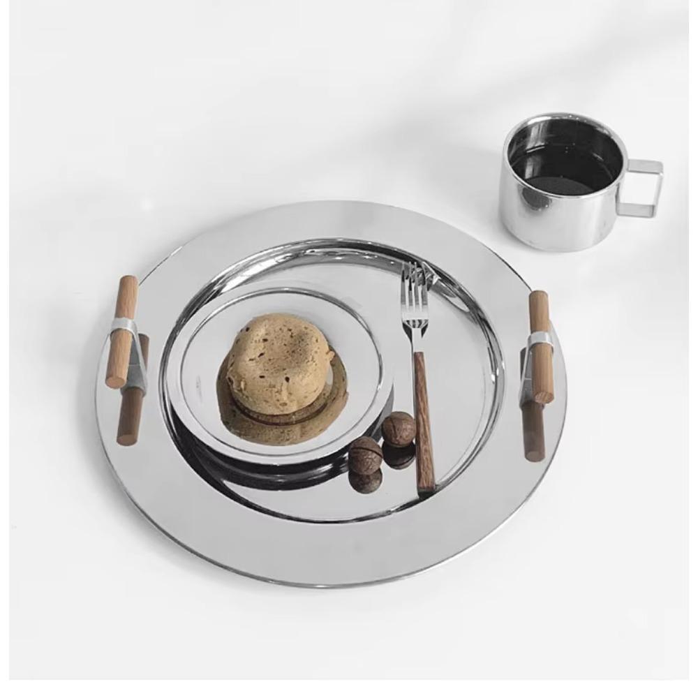Silver Stainless Steel Coffee Serving Tray Storage Tea Desktop Coffee Snack Plate Nordic Home Decoration for Restaurants Kitchen