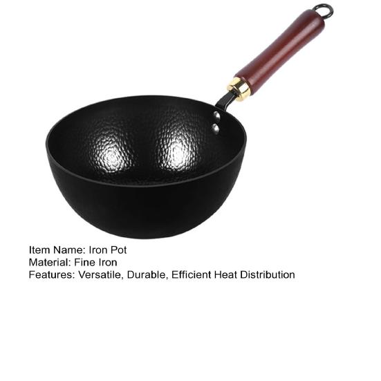 Hammered Texture Mini Iron Wok Coating-Free Frying Pan Non-Stick Flat Bottom Pan for Electric Induction Gas Stoves