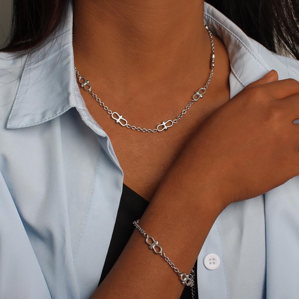 Fashion Jewelry Sets 18K Gold Plated Stainless Steel Chain Splice Bow Necklace and Bracelet Jewelry Sets for Women
