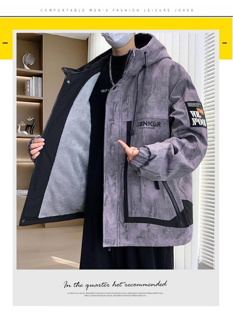 Men's Fleece-Lined Hooded Workwear Jacket - Autumn/Winter 2025 Trend, Windbreaker, High-End Feel, Loose Fit.