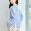 Blue Striped Shirt Women's Long-sleeved Summer New Small Square Collar Contrasting Shirt