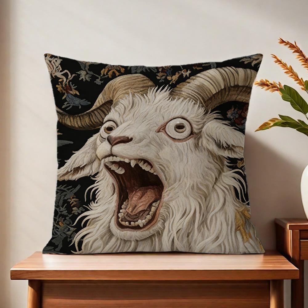 Spooky Goat Face 2D cute cushion cover For Pillow Printing Sofa Decoration Home Car Room Coffee Shop Office Nordic Simplicity