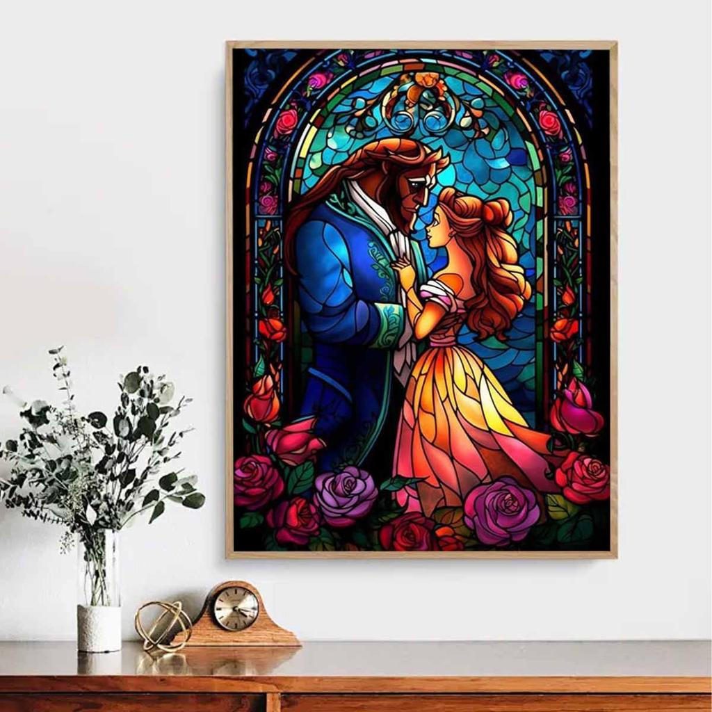 5D-Diamantmalerei-Sets zum Selbermachen für Erwachsene, „Die Schöne und das Biest“ – Komplettes Set mit runden Kristalldiamanten für Anfänger zur Wanddekoration zu Hause