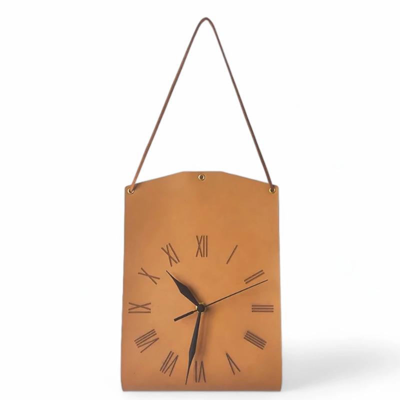 

Vintage Pu Leather Wall Clock Bag-Shaped Creative Modern Art Clock Wall Hanging Decoration Living Room Bedroom Mute Retro Clock