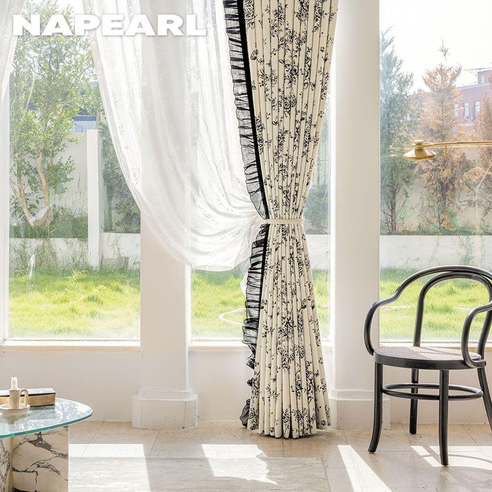 1PC NAPEARL 70-80% Blackout Degree European Retro Printed Ruffle Edge Blackout Curtain for Bedroom Living Room Home Decor