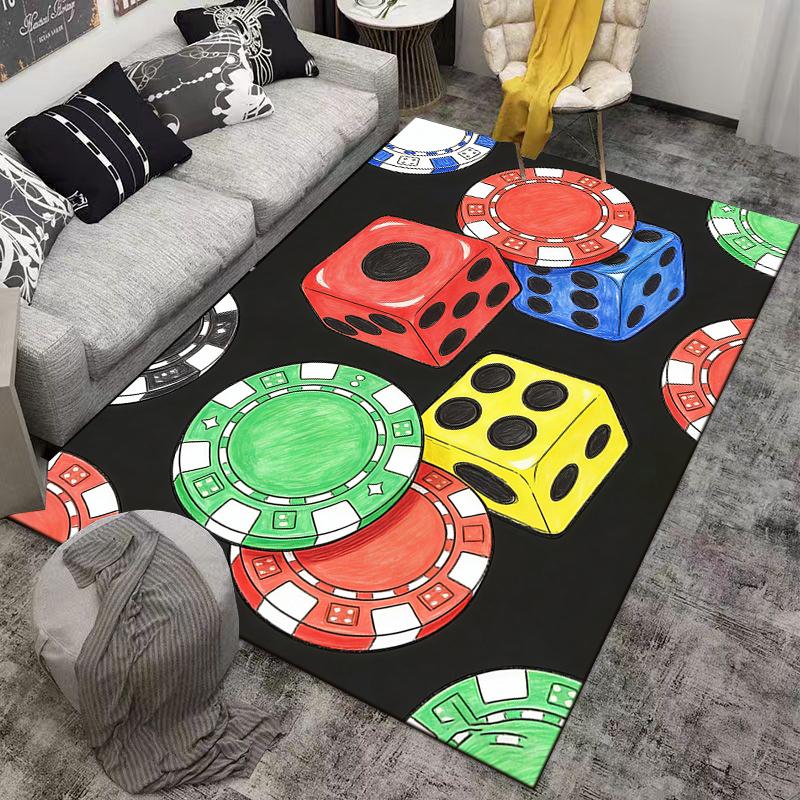 Dice and Poker Chips Pattern Carpet for Game Room Decoration Suitable for Use As an Anti-slip for Living Room Bedroom Sofas