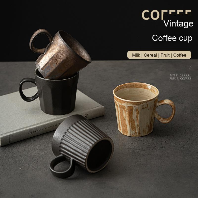 Vintage Rustic Japanese Style Ceramic Coffee Mug with Lid Simple Kiln-Changed Water Cup for Home Office Teacup Coffee Cup