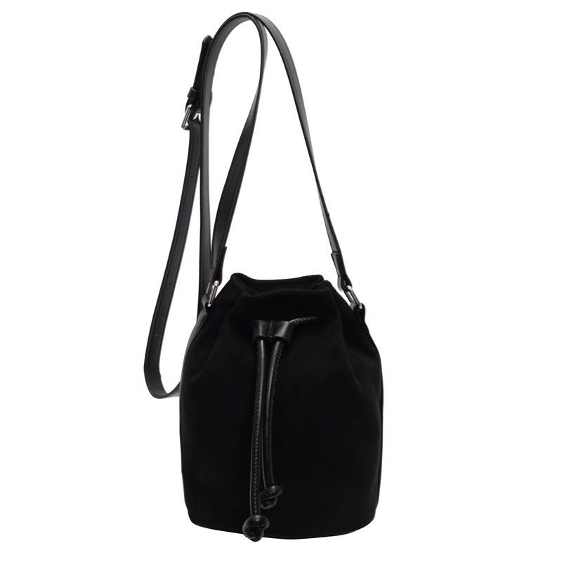 Vintage Suede Water Bucket Bag With Drawstring Closure For Daily Use Women