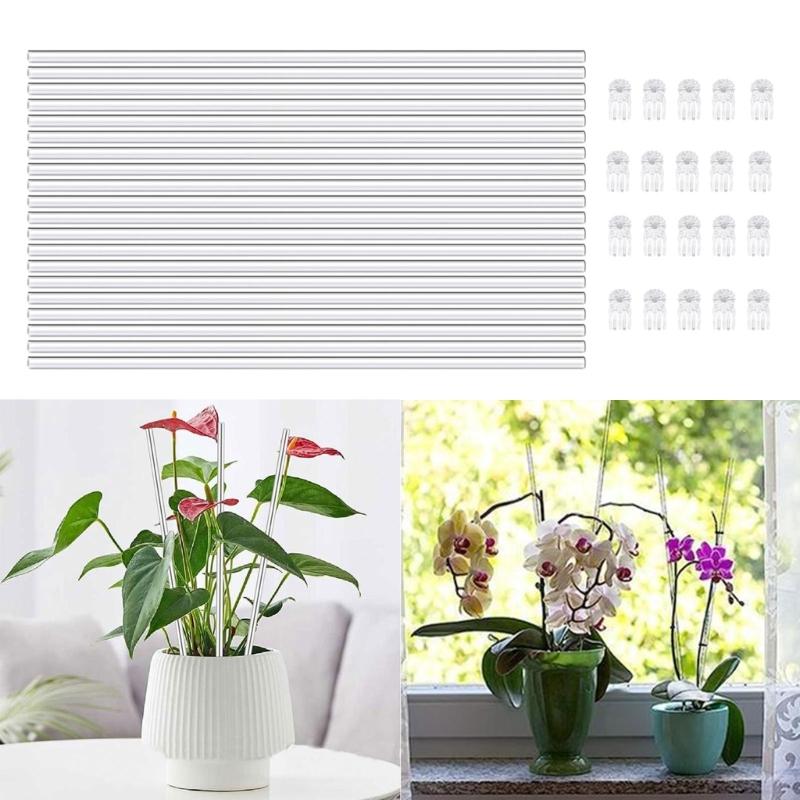 20PCS Plant Support Stakes with Fix Clip Sturdy Plant Support Sticks for Flowers and Vegetables Easy Installation Clear