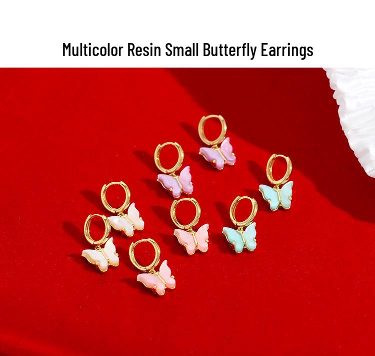 Colorful Resin Butterfly Earrings - European/American Women's Korean Style