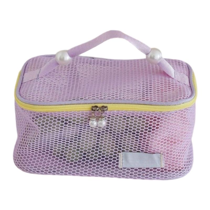Spacious Nylon Mesh Makeup Bag Cosmetic Organizers Zippers Closures for Travel Bathroom Storage