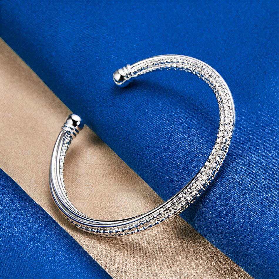 Charming 925 Sterling Silver Exquisite Sparkling Open Bangle for Women, Fashionable Wedding Party Jewelry