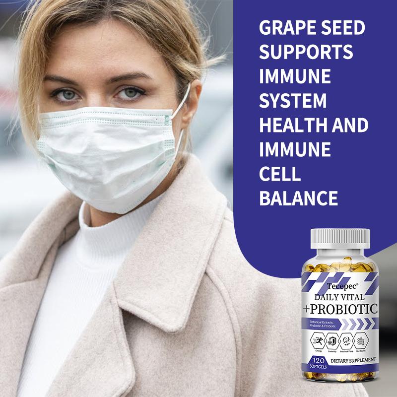 Tägliche Vitalität + Probiotika, enthält Pflanzenextrakte, Präbiotika und probiotische Kapseln, 120 Kapseln.
