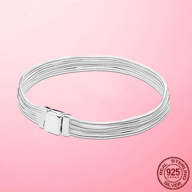 Armbånd 925 Sølv & Rosegull Kubisk Zirkonia Lås Refleksjon Armbånd for Kvinner Armbånd Sølvsmykker