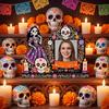 Bunte Festival Tischdekoration Totentag Fotorahmen, Lebendiger Blumiger Zuckerknochen Muster Druck, Dia De Los Muertos Tischdisplay Mexikanische Katrina