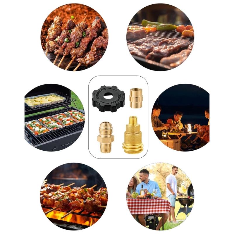 Professional Brass Connector Set QCC1 Tank Adapter & 3/8 Flared Pipe Fitting 1/4 Inch for Gas Refrigeration Lines