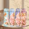 1PC Soft Pink Rose Bouquet Print 750ml Color Plastic Sports Water Bottle Leakproof Flip Straw Lid Suitable for Sports Office Home Use