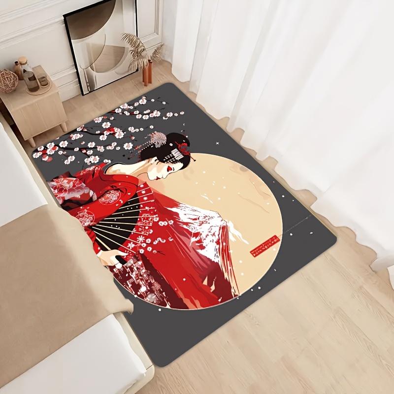

Area Mat Cherry Blossom Mount Fuji Geisha Design Red Plush Non Slip Machine Washable Living Room Bedroom Bathroom Kitchen 50x80cm20x31in