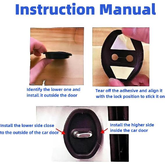 Car Silicone Door Latch Protective Cover, 4 Pcs, Black | Upgraded, Interior Protection Accessories, Door Protector and Noise Reduction, Universal,