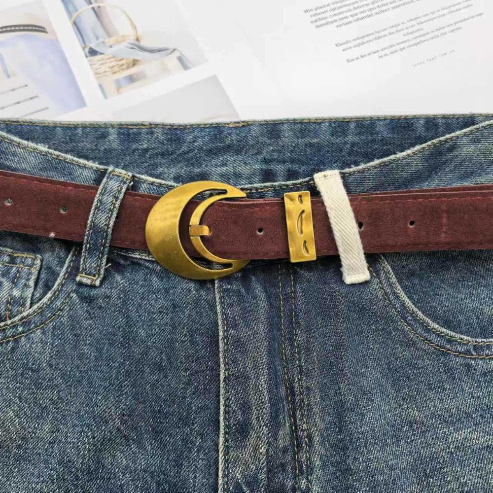 Retro Buckle Suede Leather Belt Luxury Design Waistband Trendy Waist Belt  For Women