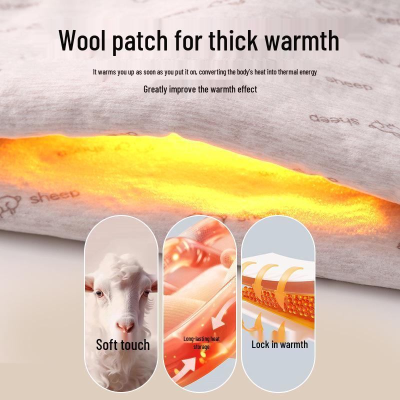 Women's Round Neck Slim Fit Thermal Underwear Set with 7A Antibacterial 100% Wool Filling - Autumn/Winter.