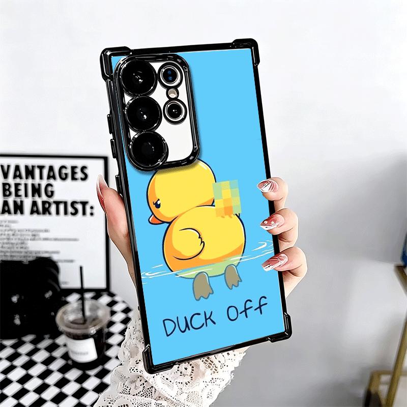 Funny Cute Cartoon Duck Plating Phone Case For Samsung Galaxy S24 S25 FE S26 Edge S23 Ultra S22 S21 Plus S20 Anti-Fall Airabag C