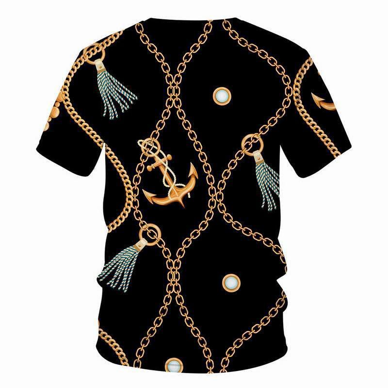 Crystal Necklace Pattern T-shirt Leopard Jewelry 3D Printing T Shirt Round Neck Short Sleeves Summer For Men Street Fashion Tee