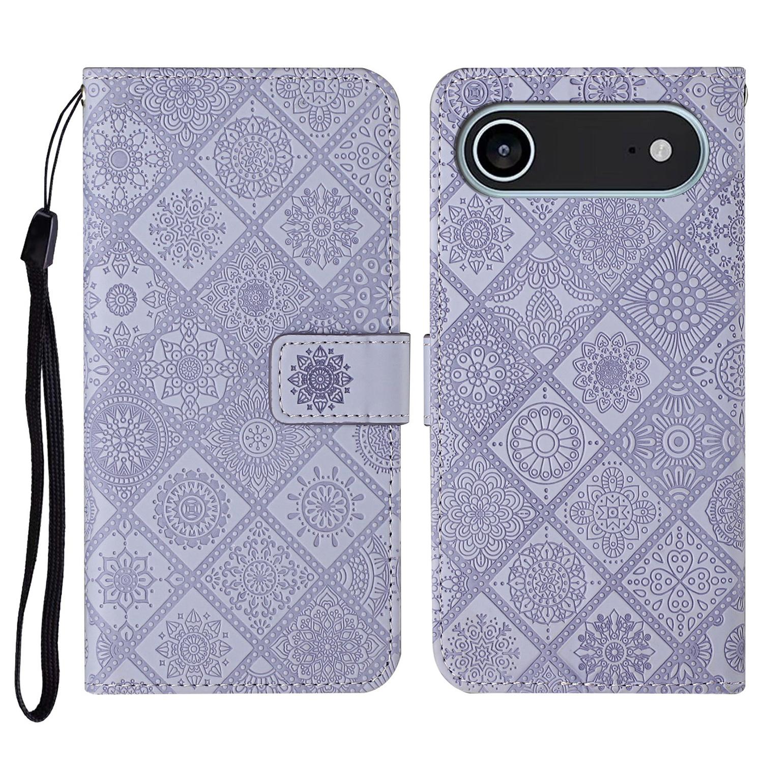 For iPhone Air Case Leather Case Ethnic Style Wallet Phone Cover with Strap G