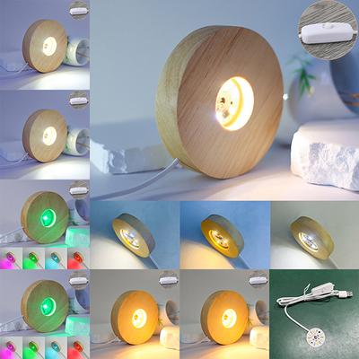 Base de Luz de Madeira de 10cm Recarregável Luz LED de Madeira Suporte de Exibição Giratório Suporte de Lâmpada Base de Lâmpada Arte com Adaptador de Energia