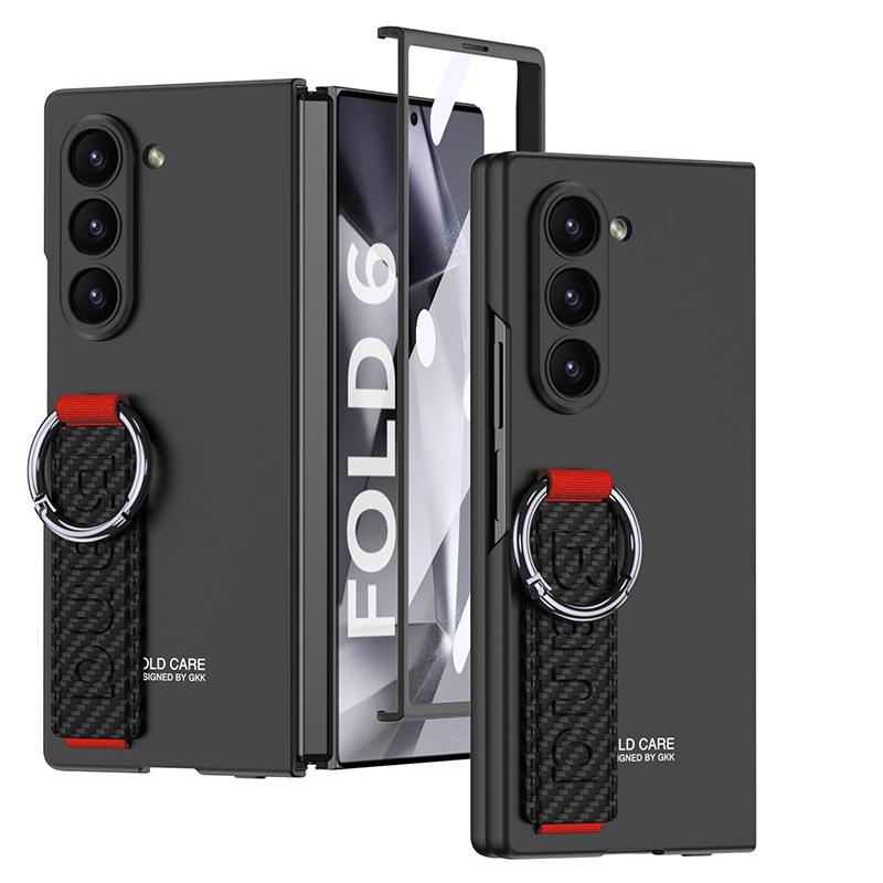 Frosted Hard PC Back Cover Case for Samsung Galaxy Z Fold 6 5 with Glass Screen Film Hand Strap Ring