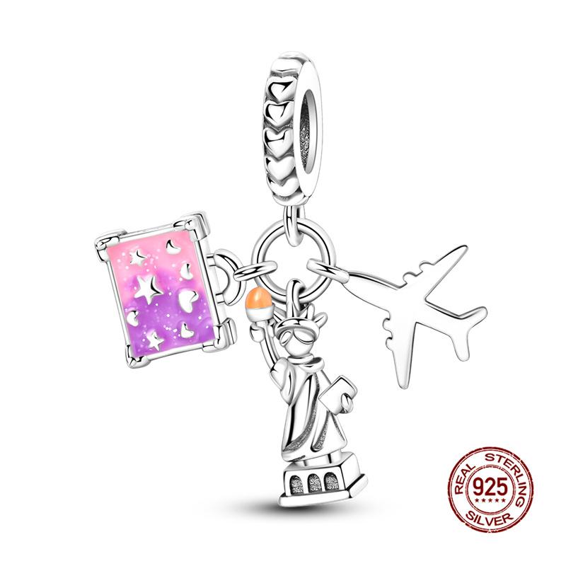 Charms Copper Travel Airplane Luggage 3-Piece Set Charm Bead Fit 3Mm Original Bracelet Women Diy Fine Jewelry Gift