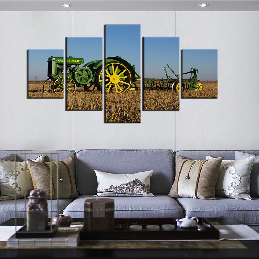 5 Panel Posters Retro Tractor Harvest On Farm Wall Art Pictures Home Decor Modular Canvas HD Paintings Living Room Decoration