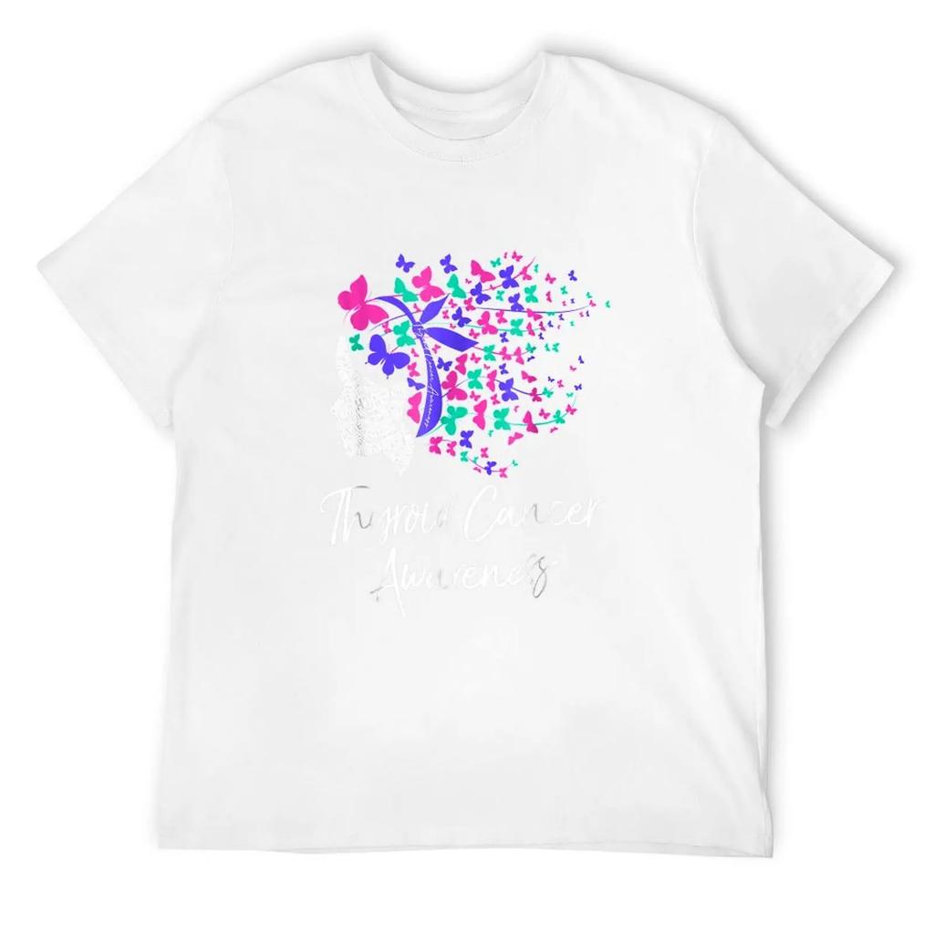 Lady With Butterfly Hair Thyroid Cancer Awareness T-Shirt Anime Figures Blouse Mens Big And Tall T Shirts