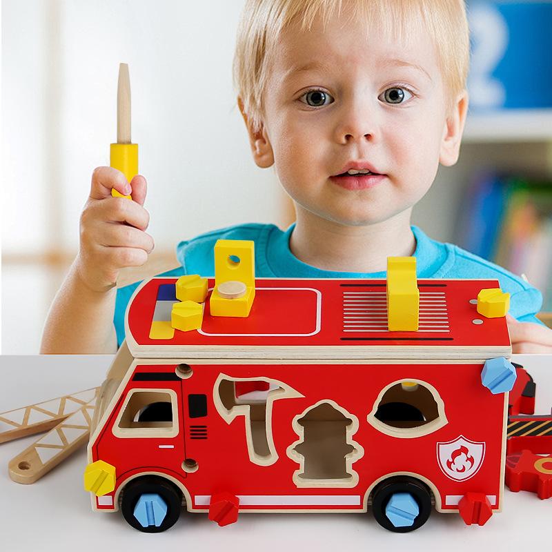 Montessori Wooden Toys Pretend Play Tools Construction Toy Nut Screw Disassembly Assembly Toolbox  Educational Toys for Kids