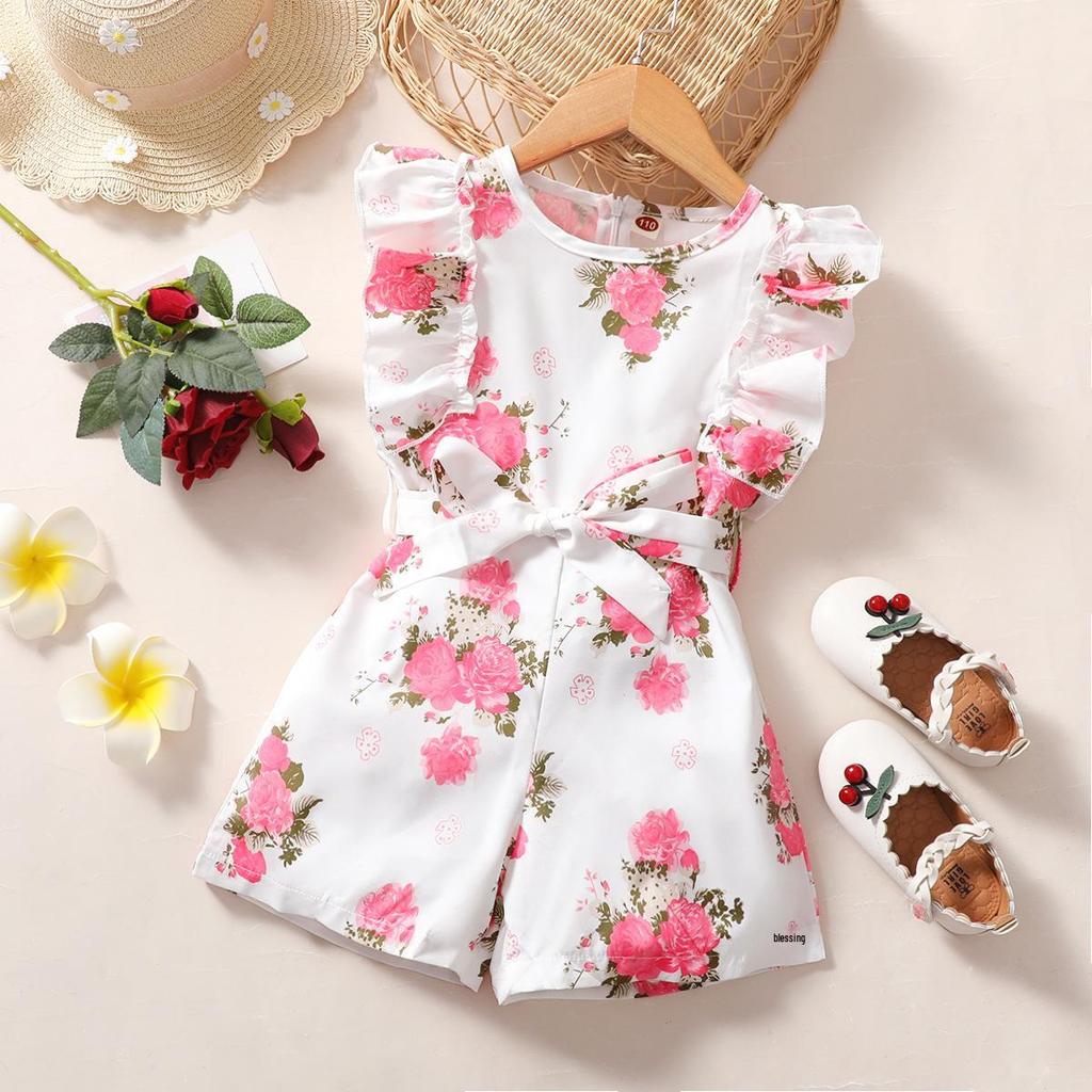 Floral Ruffle Sleeveless Baby Girl Romper Jumpsuit