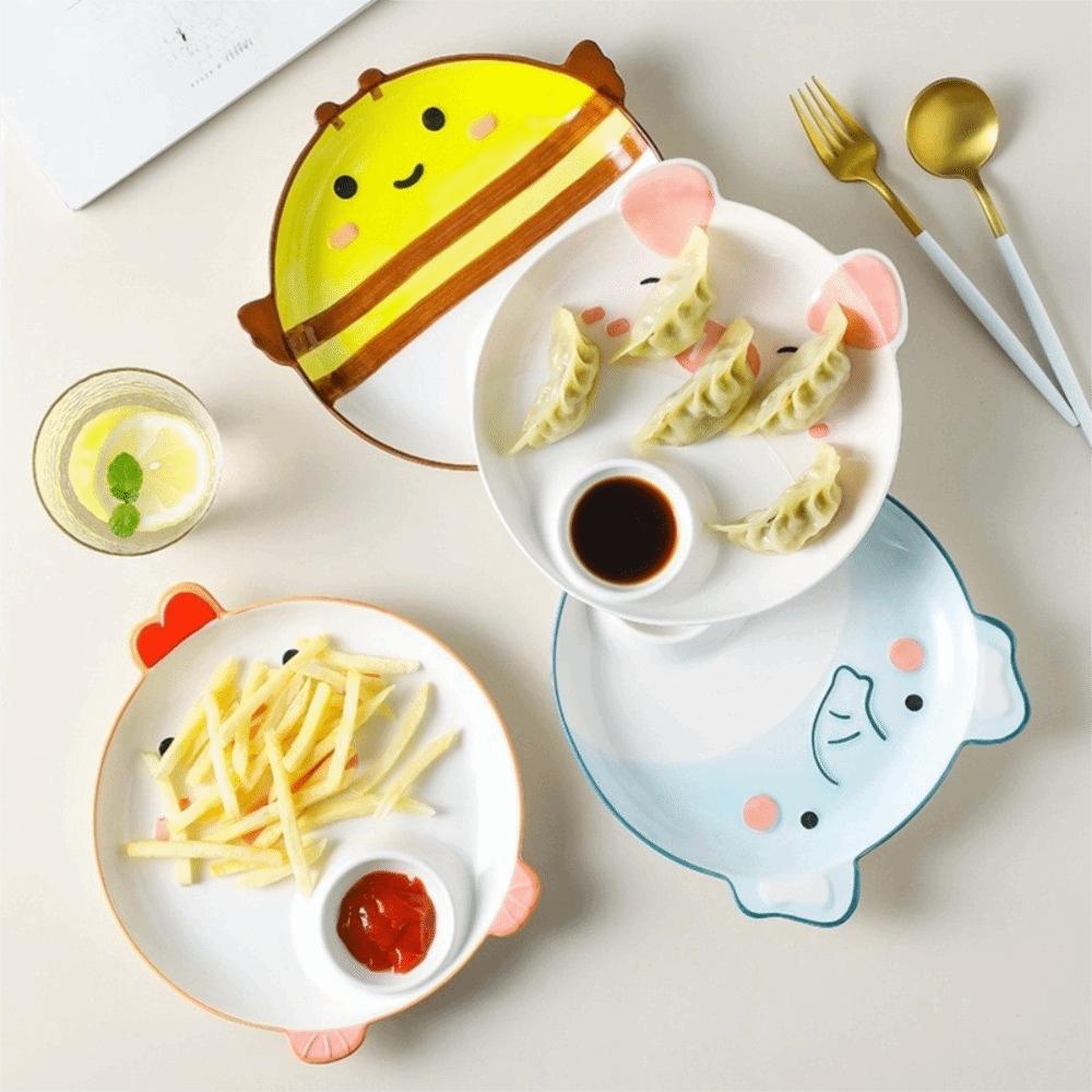 Ceramic Cow Sushi Plate Animal Shape Grid Dumpling Plate Cute French Fry Plate  Household