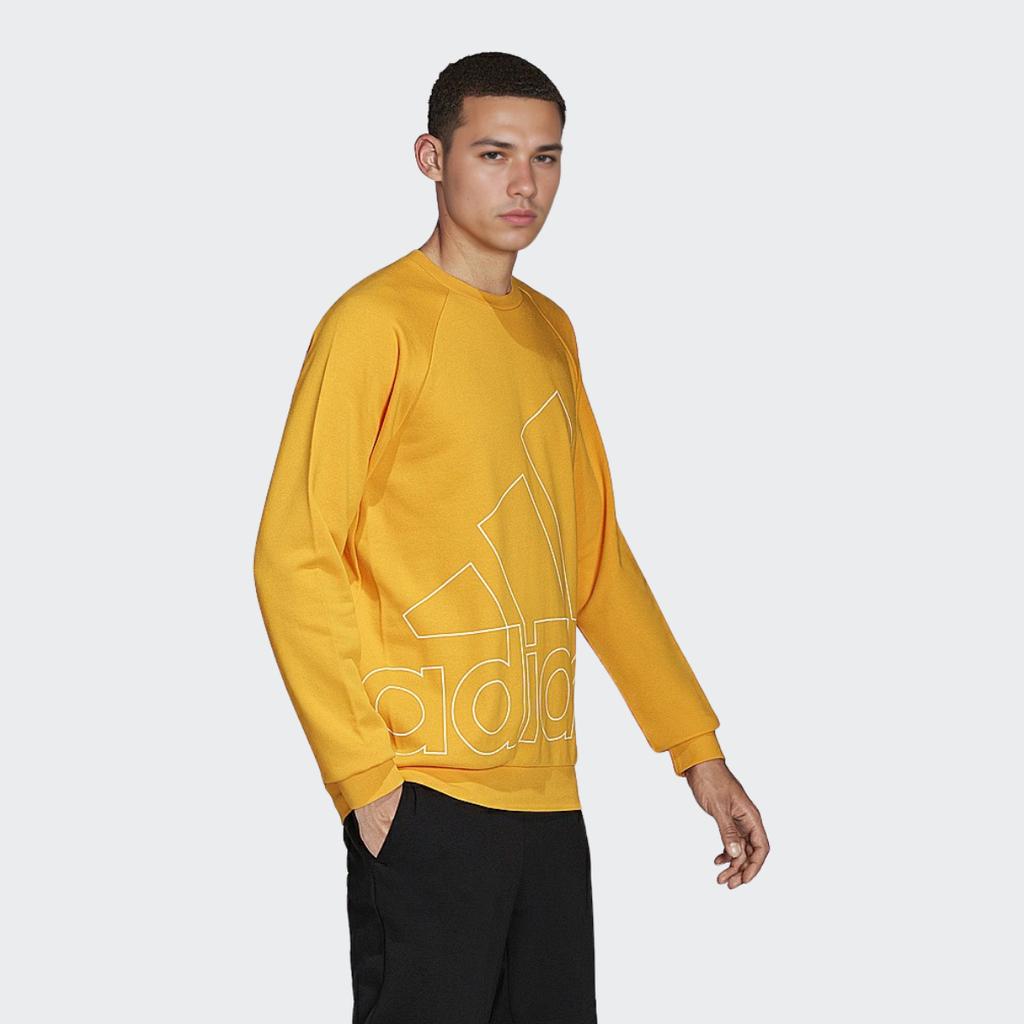 Adidas Big Logo Print Casual Sport Sweatshirt Men Tops Yellow HB5088