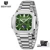 BENYAR Mens Square Watch 37mm Quartz Wristwatch Moon Phase Date Week 24 Hours Display Steel / Leather Strap Waterproof Luminous