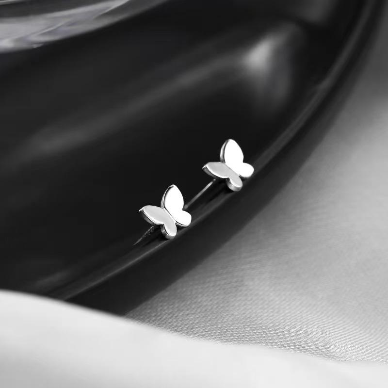 Real 925 Silver Butterfly Mini Stud Earrings For Women Classic Insect Fine Jewelry Minimalist Accessories