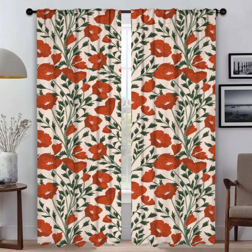 Anti-mosquito Curtains 2 Pieces Flowers Elegant Room Curtains for Camera Living Room Curtain Partition Tulle for Bedroom Shades