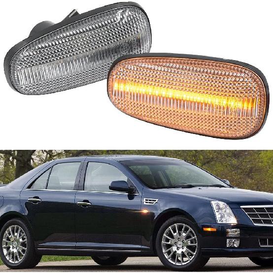 NJSBYL STS Clear Lens Side Marker Lamps Replacement for Cadilla.c STS 2005-2011 Driver Side/Passenger Side Fender Amber LED Turn Signal Lights Kits