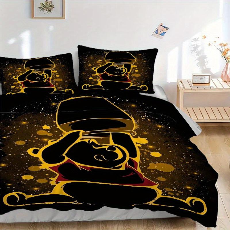 

3pcs Winnie Eats Honey Quilt Cover Set - Soft and Cozy Bedroom, Guest Room and Dorm Decorative Bedding 3-Piece Set 1 Quilt Cover + 2 Pillow Shams 135x200cm