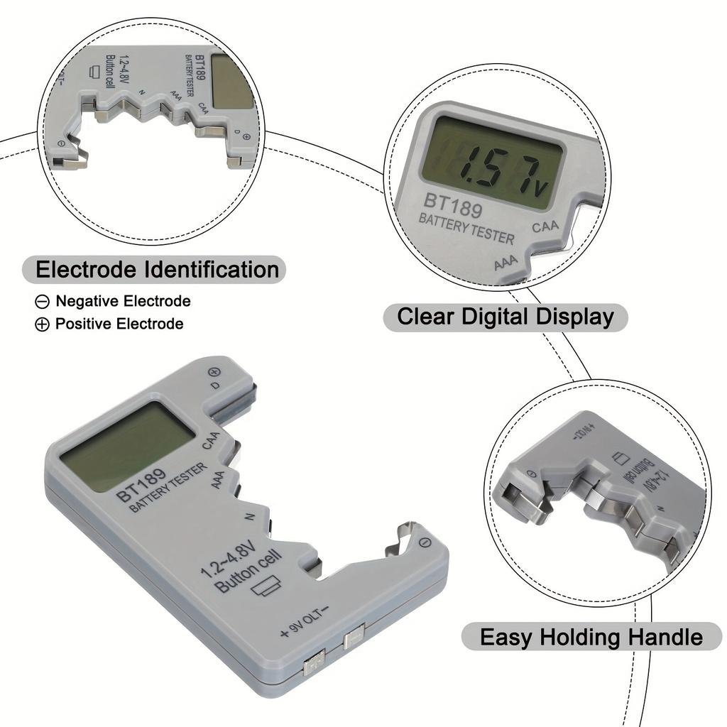 LCD Digital Battery Tester, Portable Capacity Detector Check AA AAA 9V & 1.5V Button Cell Capacitance Diagnostic Tool