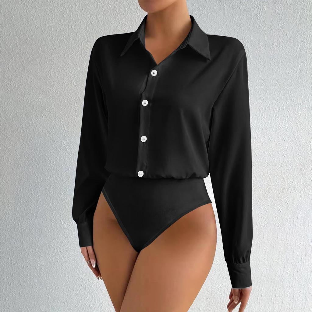 Modischer übergroßer zweiteiliger Damen-Hemd-Jumpsuit mit Knöpfen und langen Ärmeln