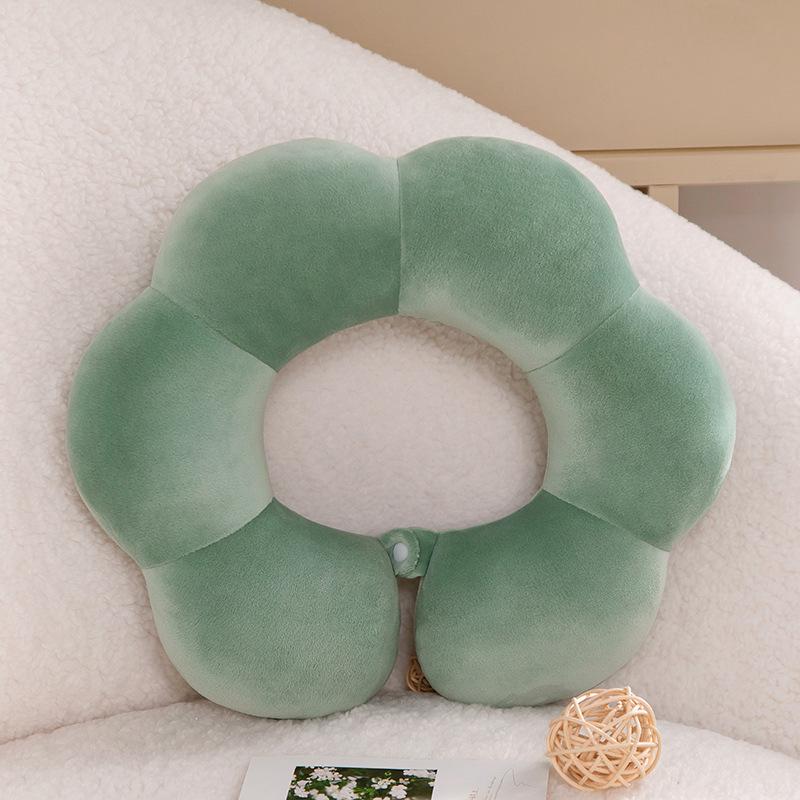

Cartoon Flower U-Shaped Pillow Nap Pillow Plush Toy Travel Portable Neck Pillow Pillow Cushion Girl Birthday Gift 32*30cm（0.18kg） зелений