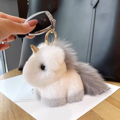Cute Unicorn Bag Charm Plush Doll Toy Pony Imitation Mink Fur Car Keychain Pendant Gift