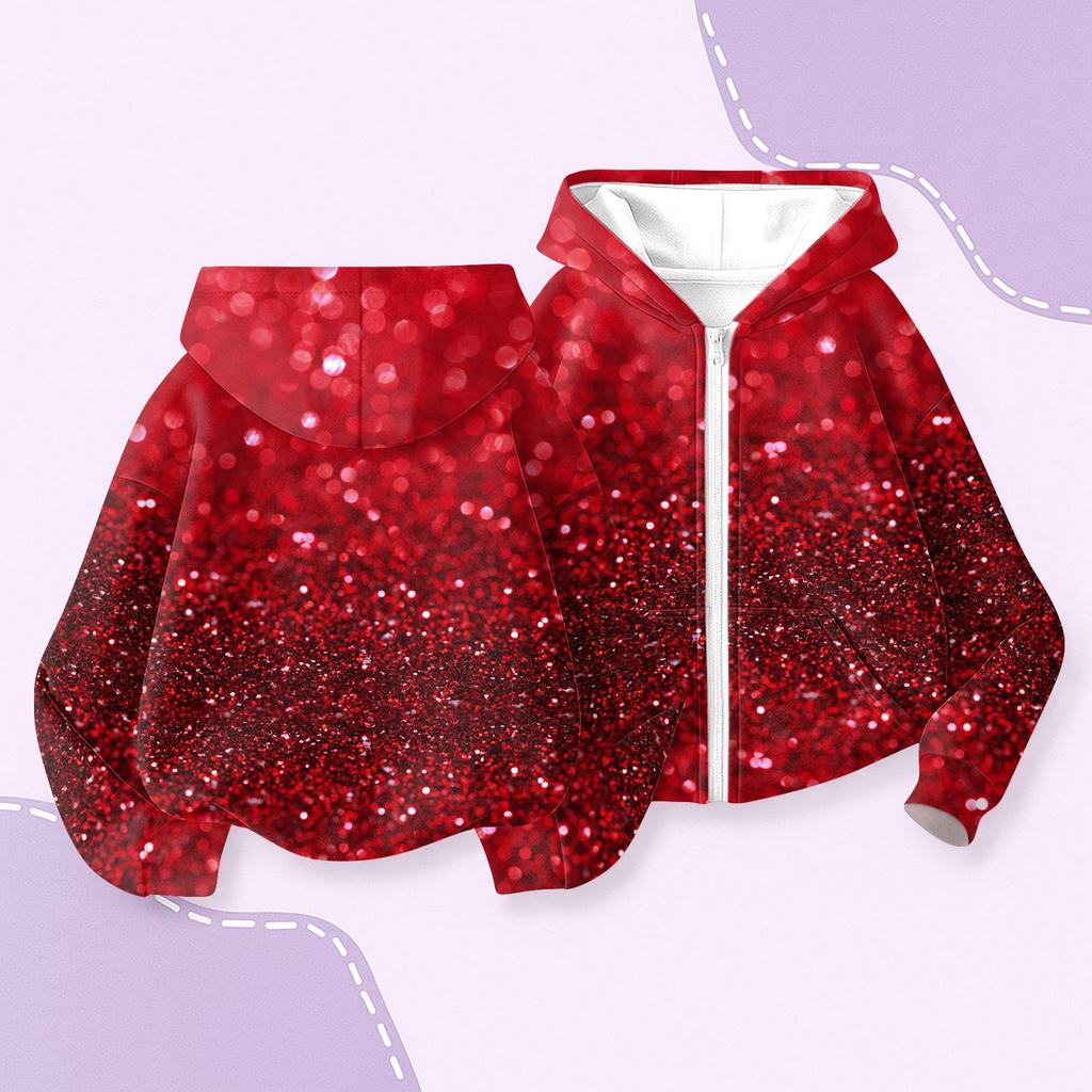 Children's Fashion Christmas Printed Long Sleeved Hooded Sweatshirt, Girls' Hoodie Jacket