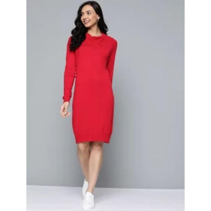 

House Autumn and Winter New Arrival Export European and American plus Size Women s Clothes round Neck Long Sleeves Knitting Dress Sweater Long Red Bust size 100-106